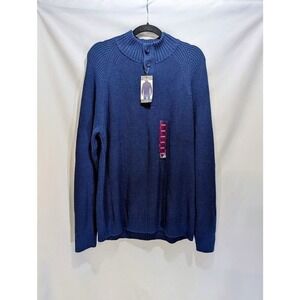 Eddie Bauer NWT  Navy Blue Button Mock Neck‎ Sweater Men's XL